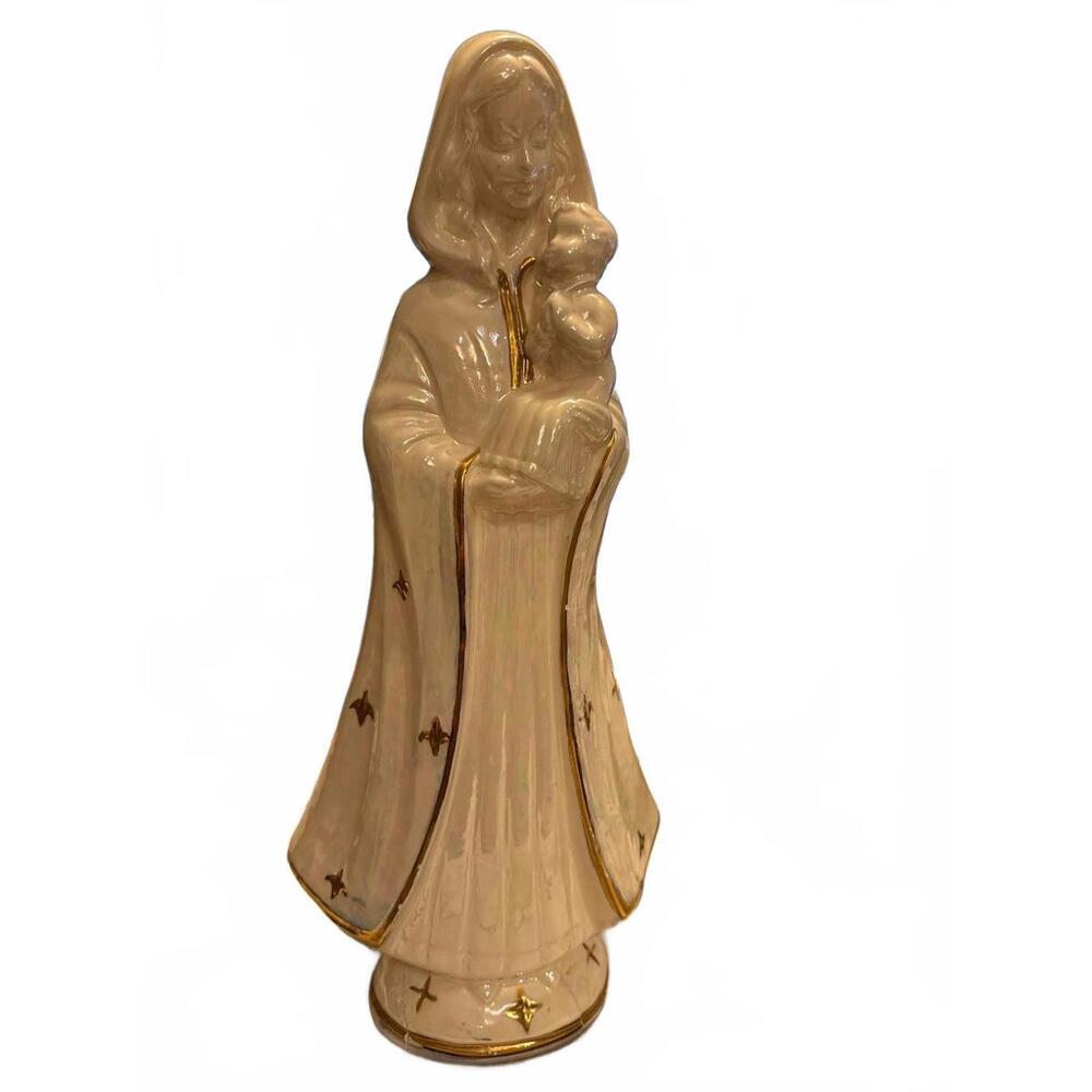 Vintage 1970's 18" tall Mother of Pearl Mary & baby Jesus statue